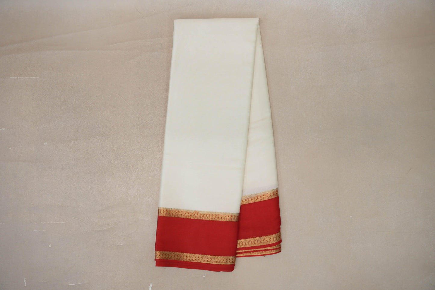 Online Cream with Bright Red Borders Mysore Silk Saree