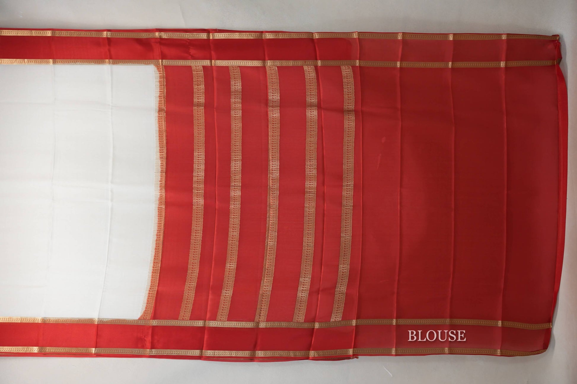Cream with Bright Red Borders Mysore Silk Saree blouse