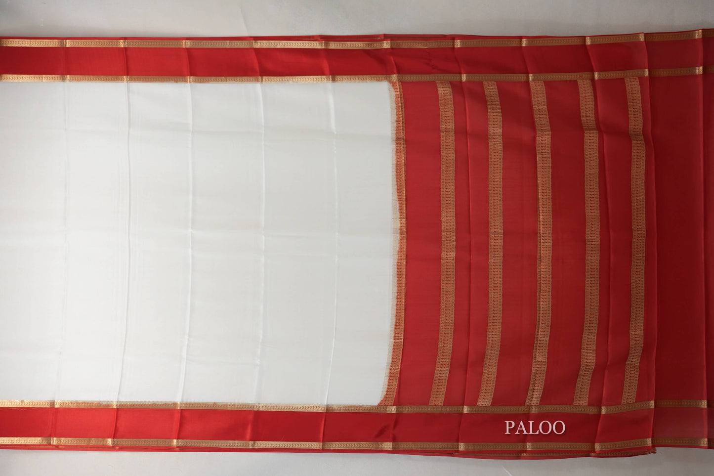 Cream with Bright Red Borders Mysore Silk Saree paloo