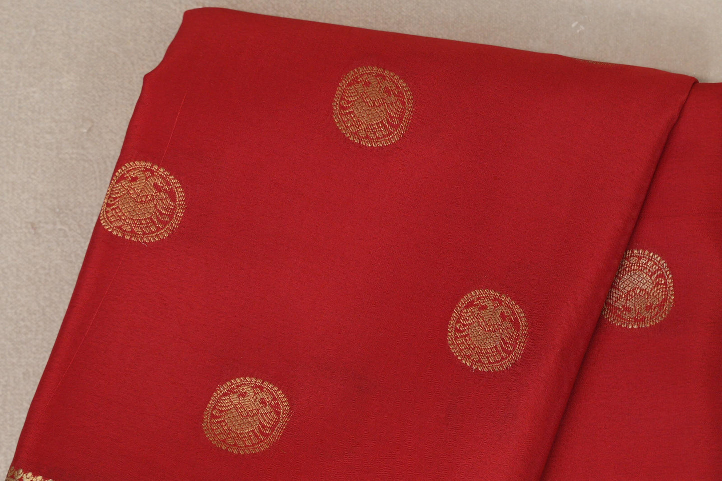Bright Red with Emerald Green Borders Mysore Silk Saree body