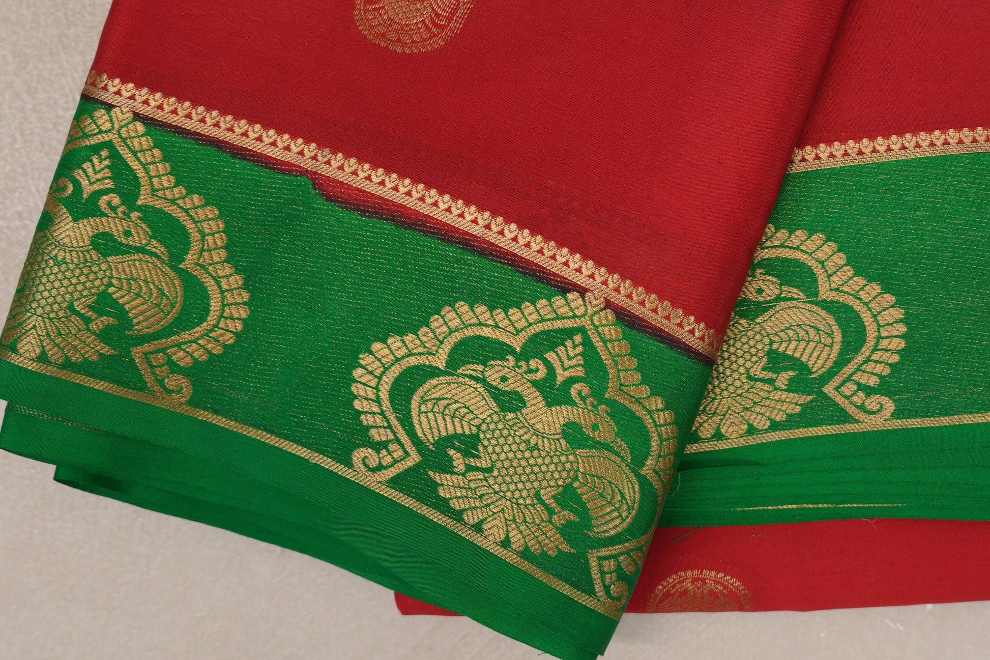 Bright Red  Mysore Silk Saree borders