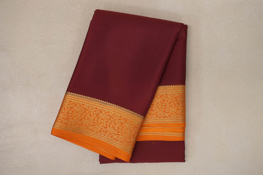 Deep Maroon with Mustard Orange Borders Mysore Silk Saree
