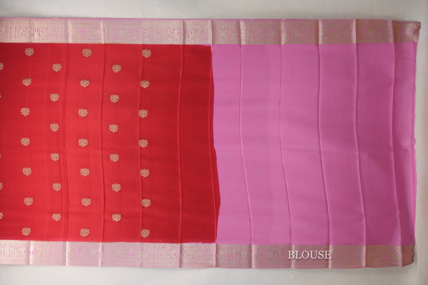 Bright Red with Rose Pink Borders Mysore Silk Saree blouse