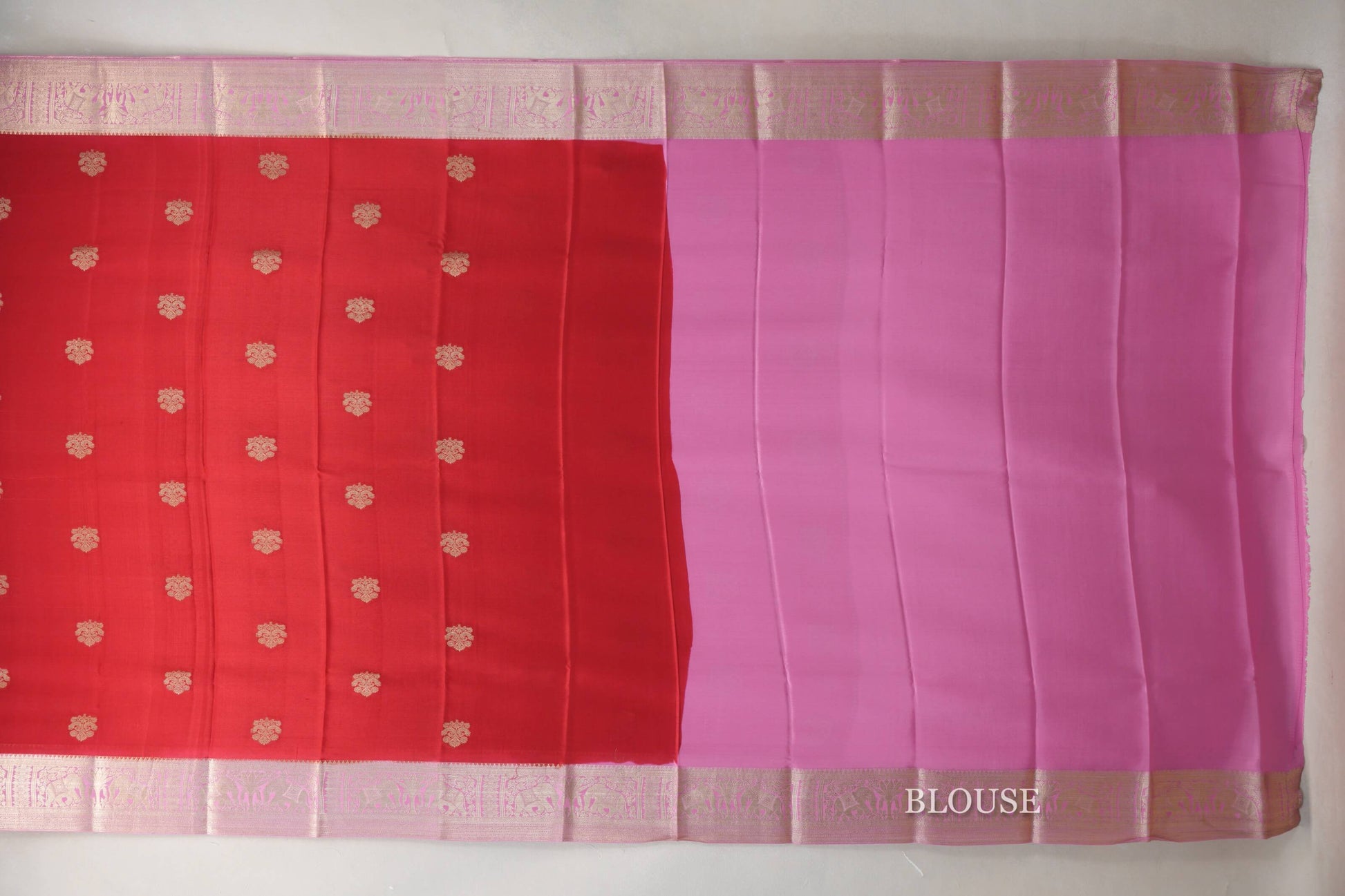 Bright Red with Rose Pink Borders Mysore Silk Saree blouse