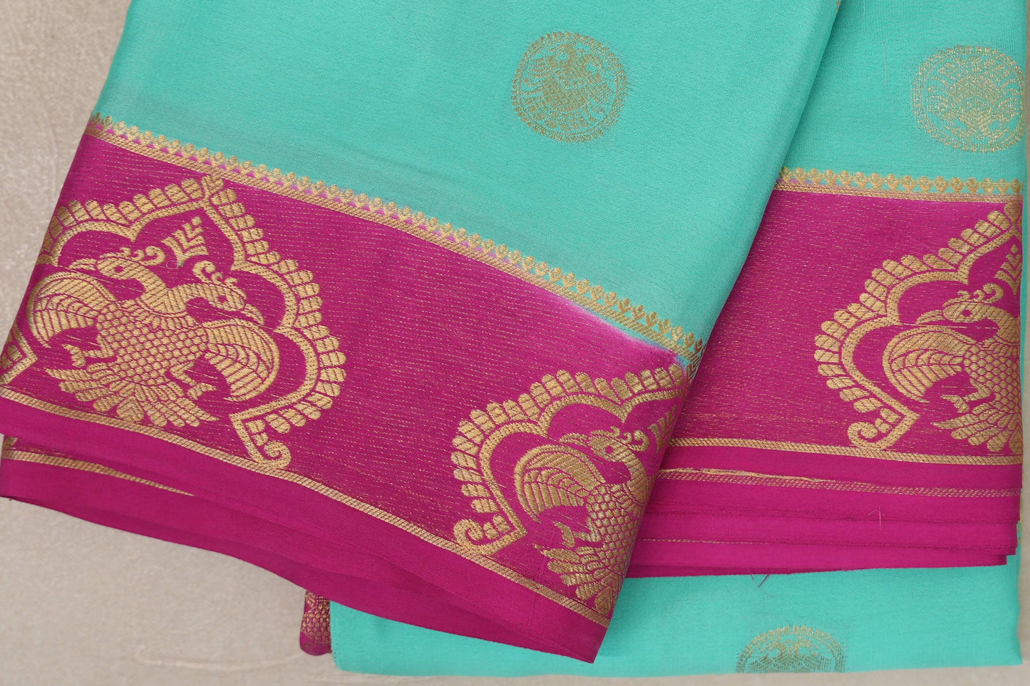 Aqua Blue Mysore Silk Saree border