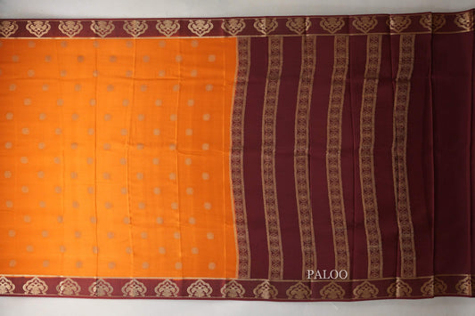 Mustard Orange with Maroon Borders Mysore Silk Saree paloo