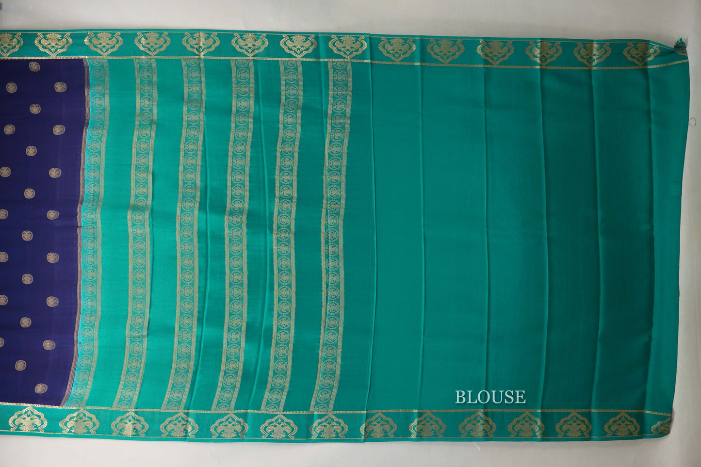 Navy Blue with Rama Green Borders Mysore Silk Saree blouse
