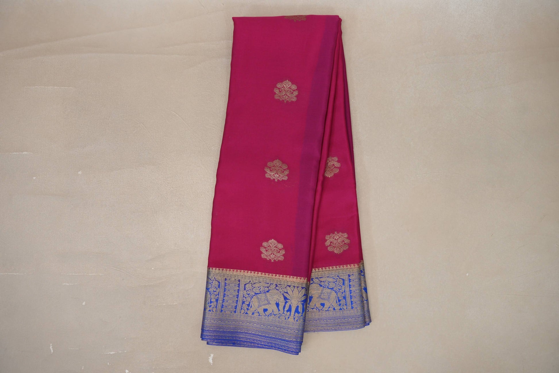 Online Rani Pink with Royal Blue Borders Mysore Silk Saree