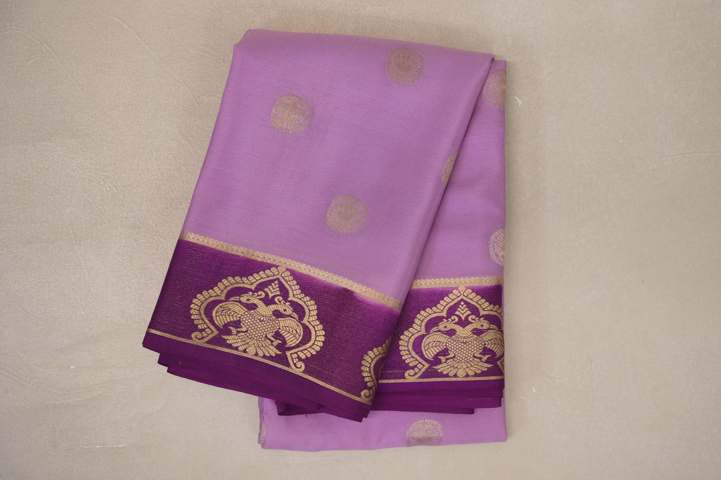 Lavender with Deep Purple Borders Mysore Silk Saree