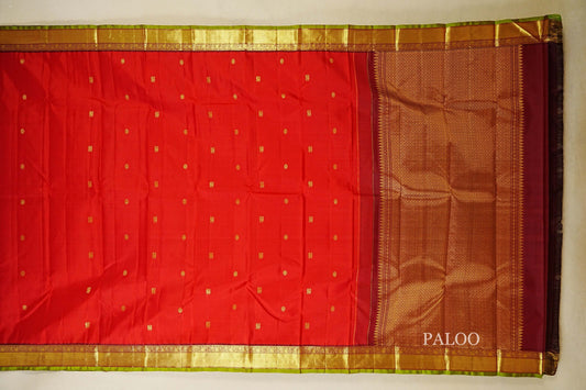 Bright Red Vintage Kanjivaram Silk Saree  paloo