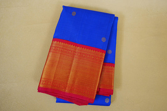 Royal Blue with Reddish Pink Borders Vintage Kanjivaram Silk Saree