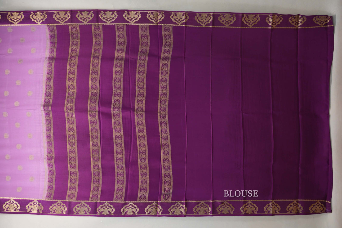 Lavender with Deep Purple Borders Mysore Silk Saree blouse