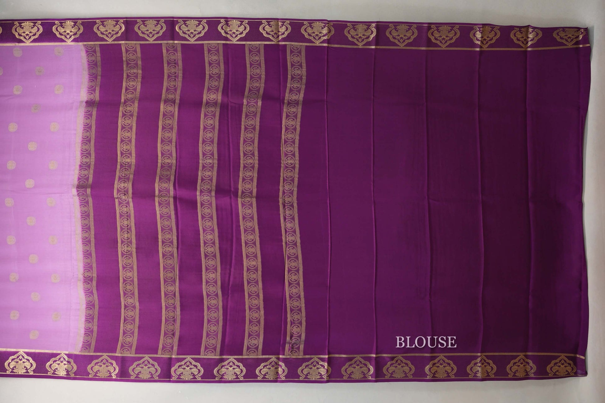 Lavender with Deep Purple Borders Mysore Silk Saree blouse