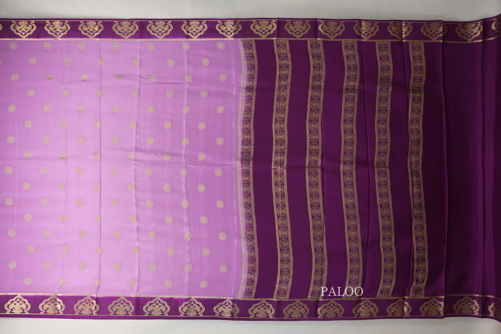Lavender with Deep Purple Borders Mysore Silk Saree paloo