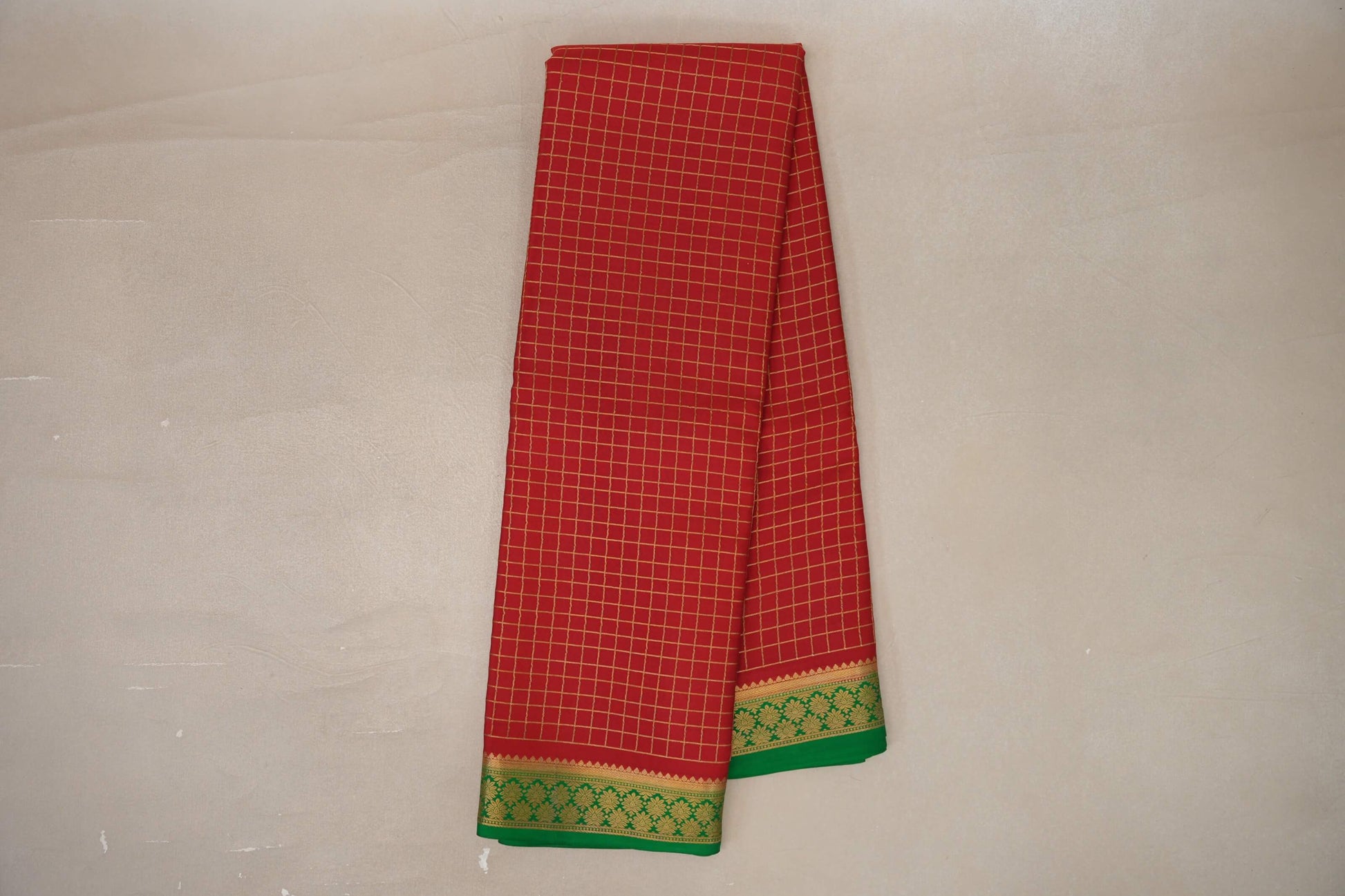 Online Chilli Red with Emerald Green Borders Mysore Silk Saree