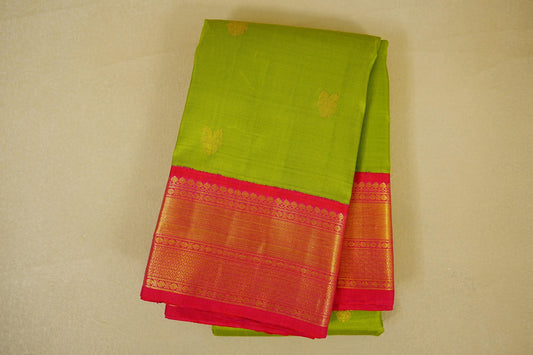 Folded Parrot Green Vintage Kanjivaram Silk Saree