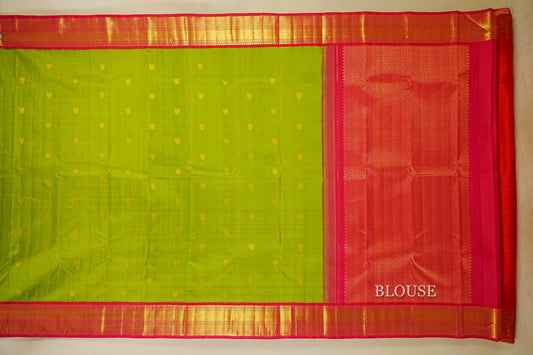 Parrot Green Vintage Kanjivaram Silk Saree blouse