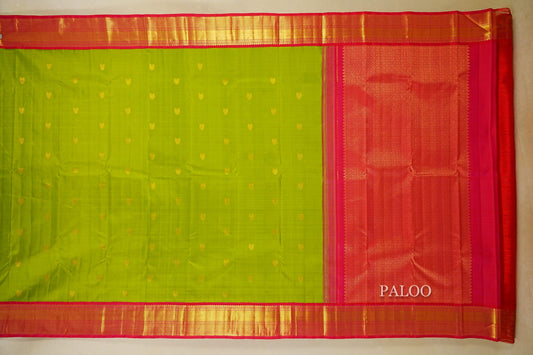 Parrot Green with Reddish Pink Borders Vintage Kanjivaram Silk Saree SS8457