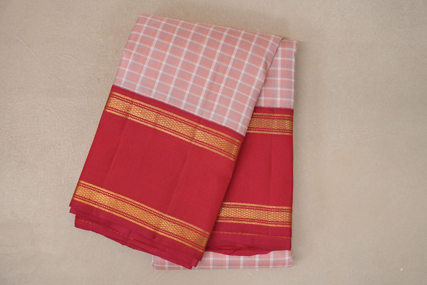 Peach Pink with Reddish Pink Rettai Pettu Borders Vintage Kanjivaram Silk Saree