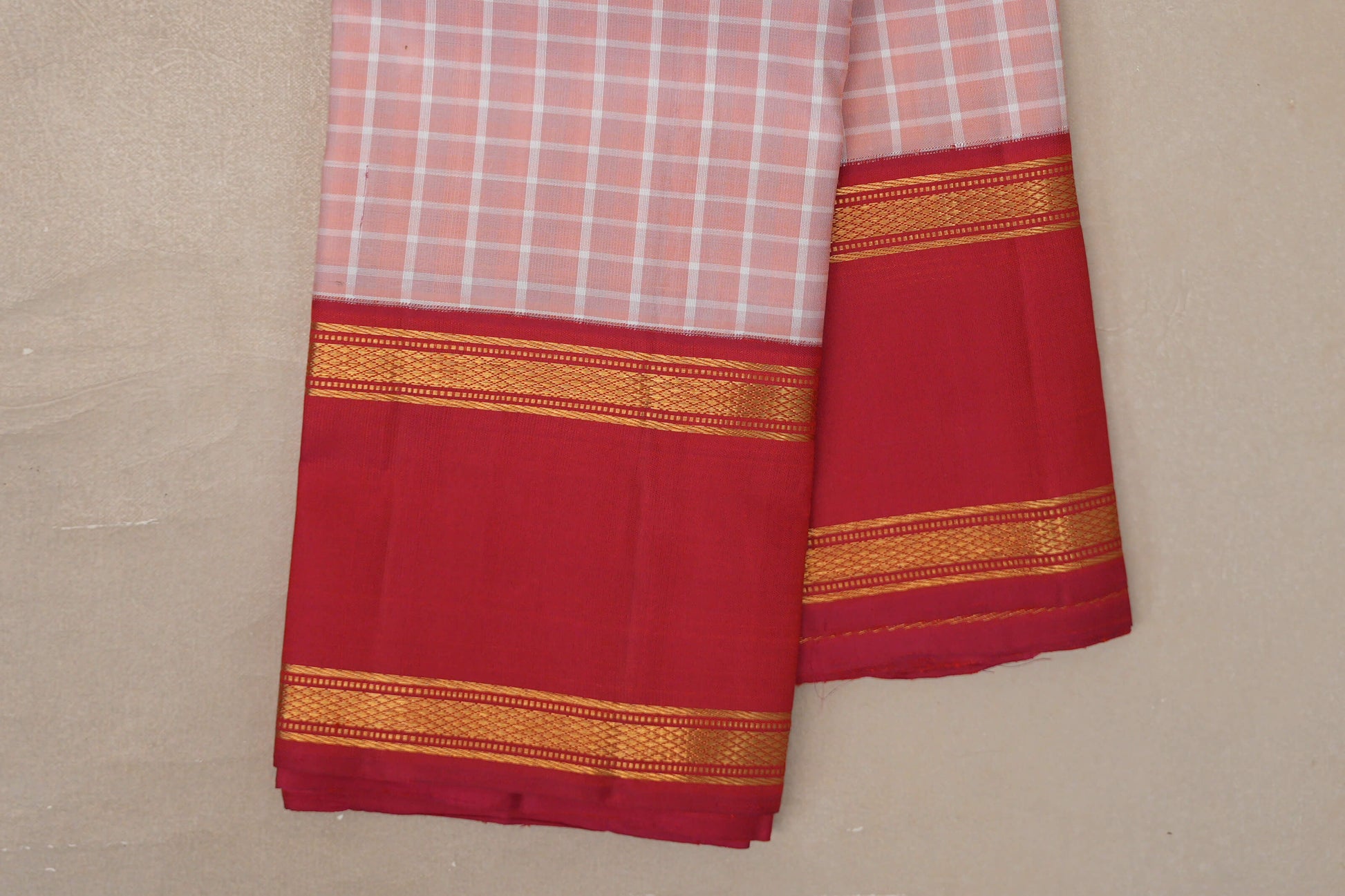 Peach Pink Vintage Kanjivaram Silk Saree rettai pettu border