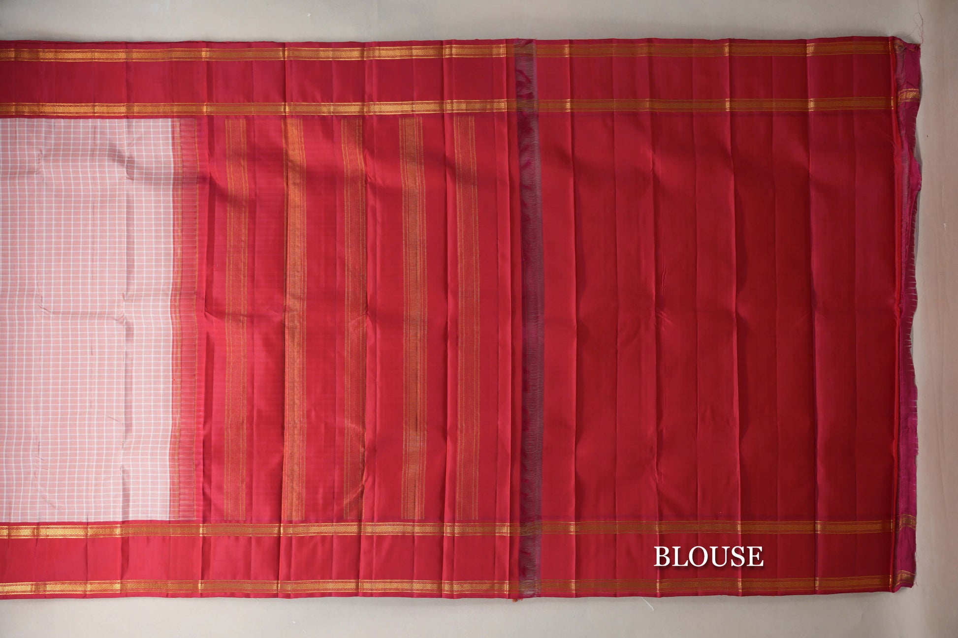 Peach Pink with Reddish Pink Rettai Pettu Borders Vintage Kanjivaram Silk Saree blouse