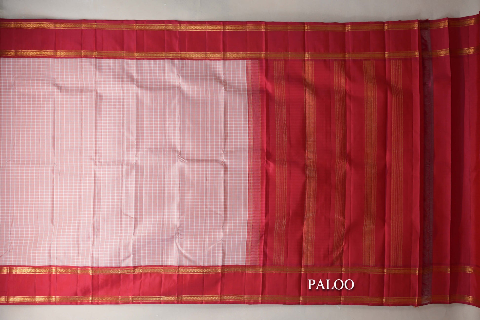 Peach Pink with Reddish Pink Rettai Pettu Borders Vintage Kanjivaram Silk Saree paloo