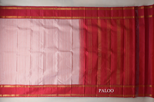 Peach Pink with Reddish Pink Rettai Pettu Borders Vintage Kanjivaram Silk Saree paloo