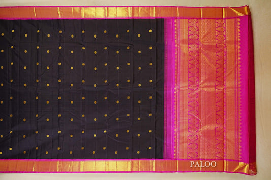 Dark Navy Blue Vintage Kanjivaram Silk Saree  paloo