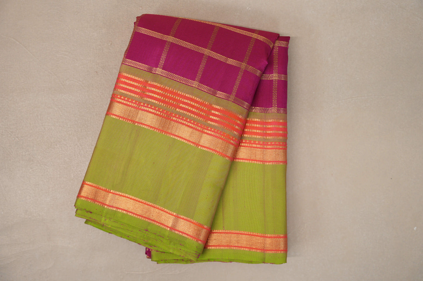 Bright Magenta Pink with Rettai Pettu Borders Vintage Kanjivaram Silk Saree