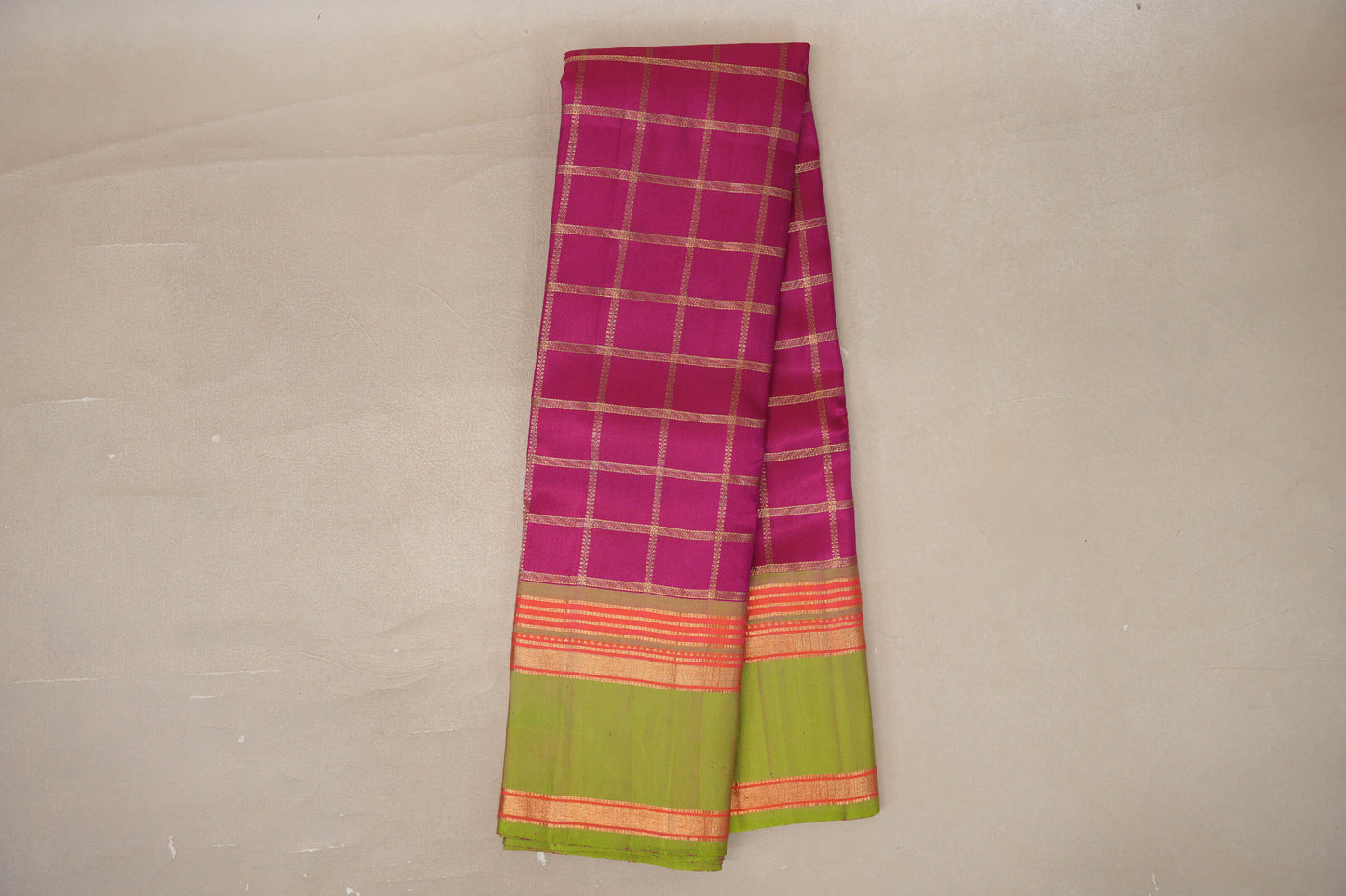 Online Bright Magenta Pink with Rettai Pettu Borders Vintage Kanjivaram Silk Saree