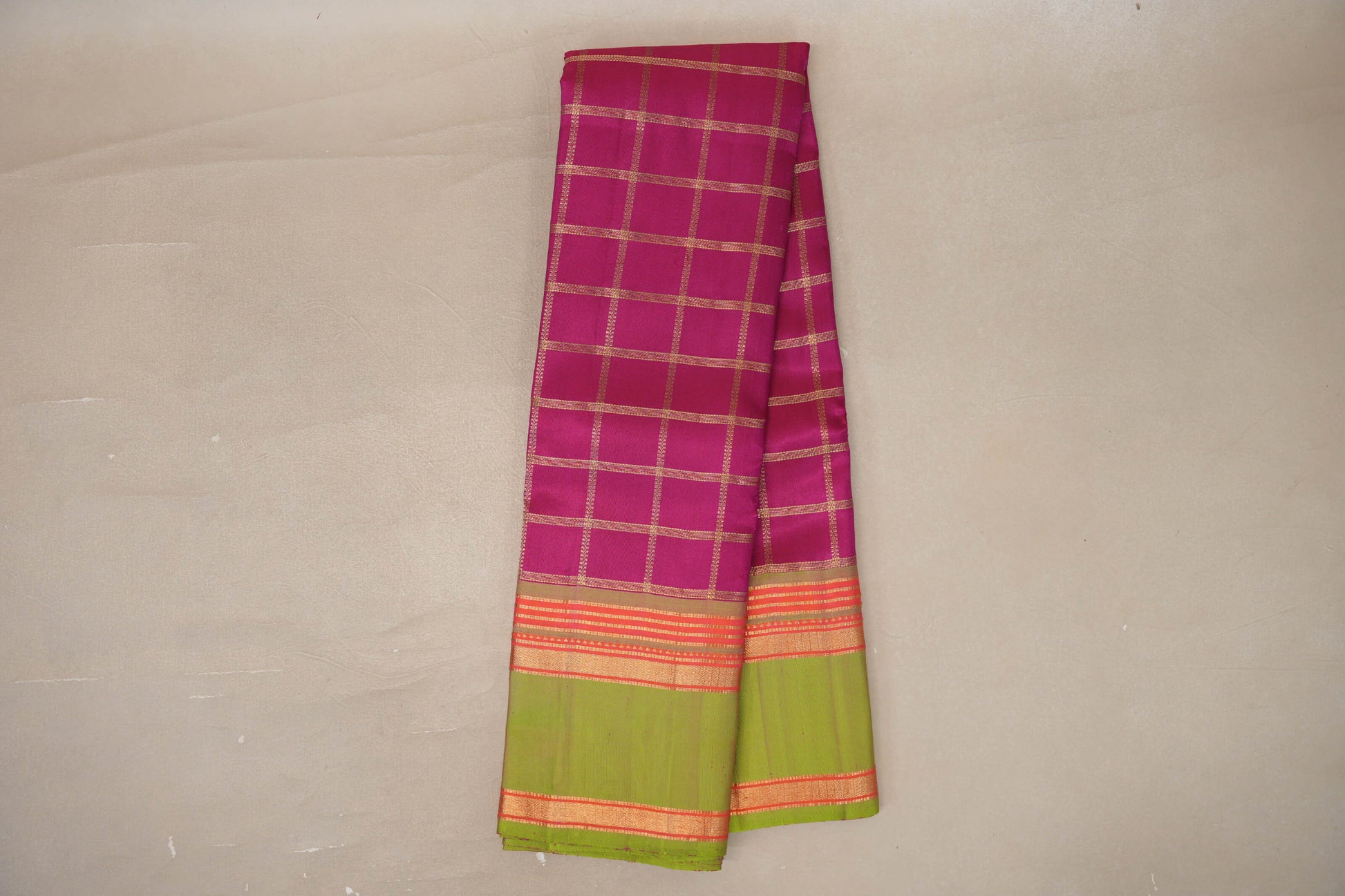 Online Bright Magenta Pink with Rettai Pettu Borders Vintage Kanjivaram Silk Saree