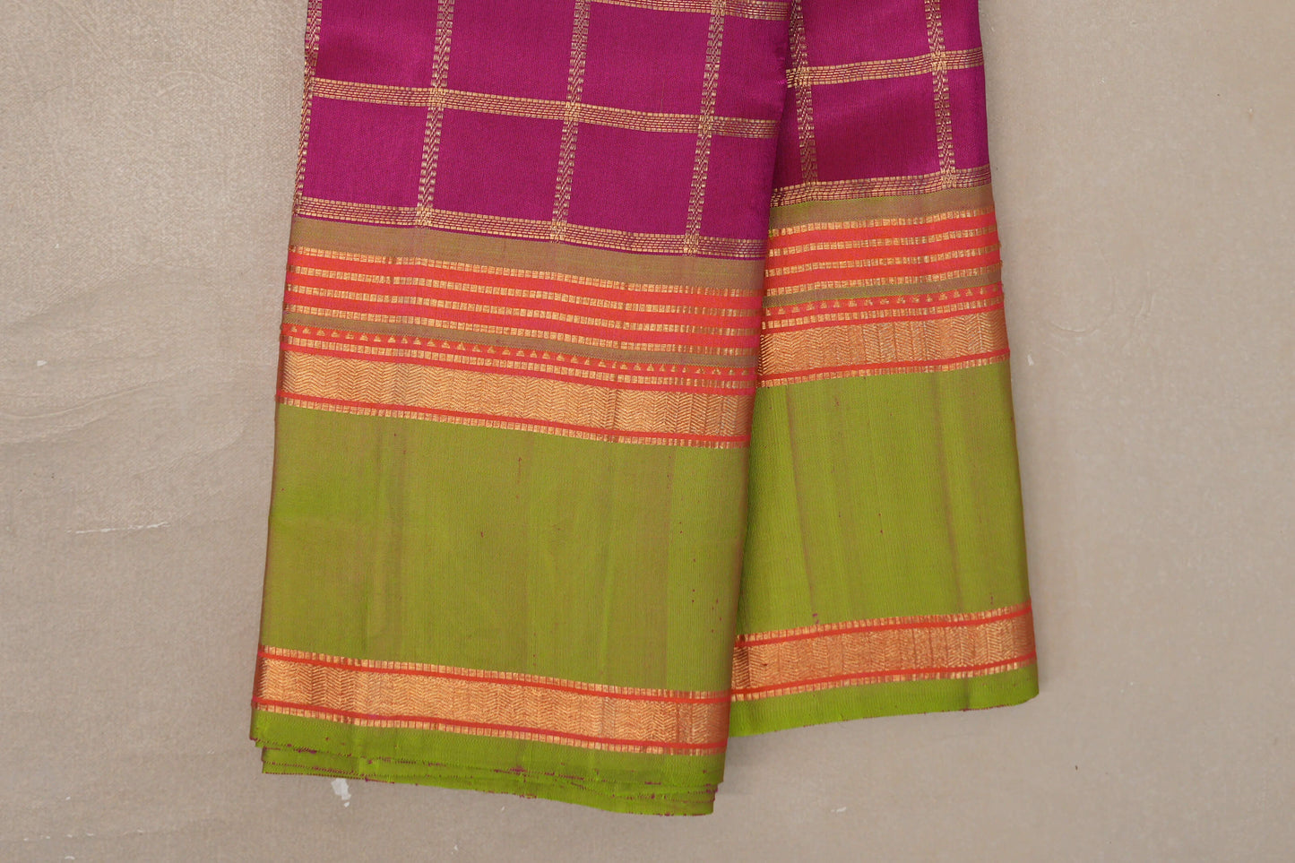 Bright Magenta Pink Vintage Kanjivaram Silk Saree rettai pettu borders