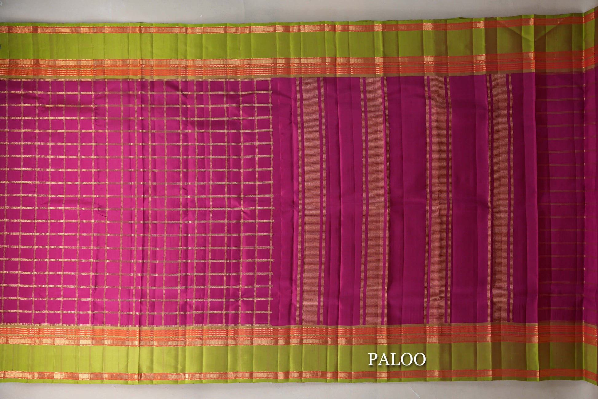 Bright Magenta Pink with Rettai Pettu Borders Vintage Kanjivaram Silk Saree paloo