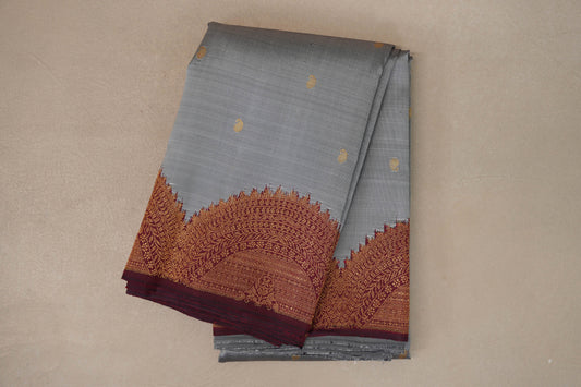 Silver Grey with Deep Maroon Borders Vintage Kanjivaram Silk Saree