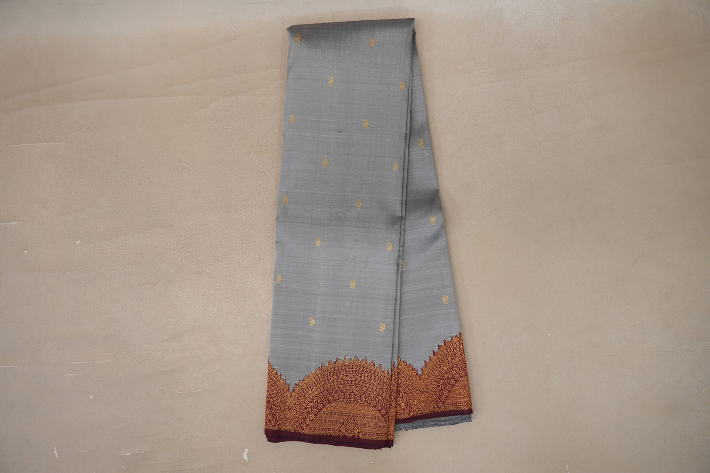 Online Silver Grey with Deep Maroon Borders Vintage Kanjivaram Silk Saree