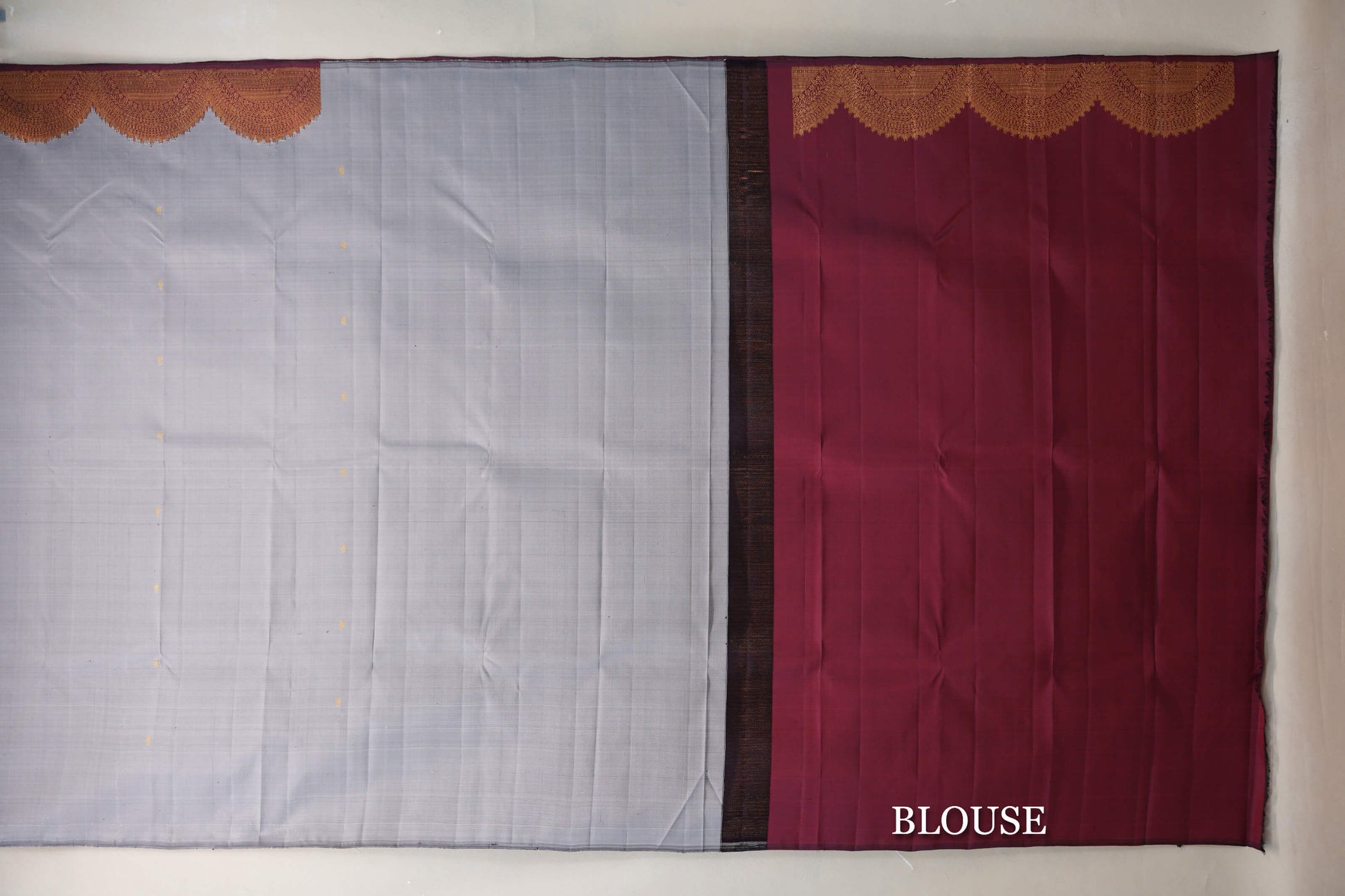 Silver Grey with Deep Maroon Borders Vintage Kanjivaram Silk Saree blouse