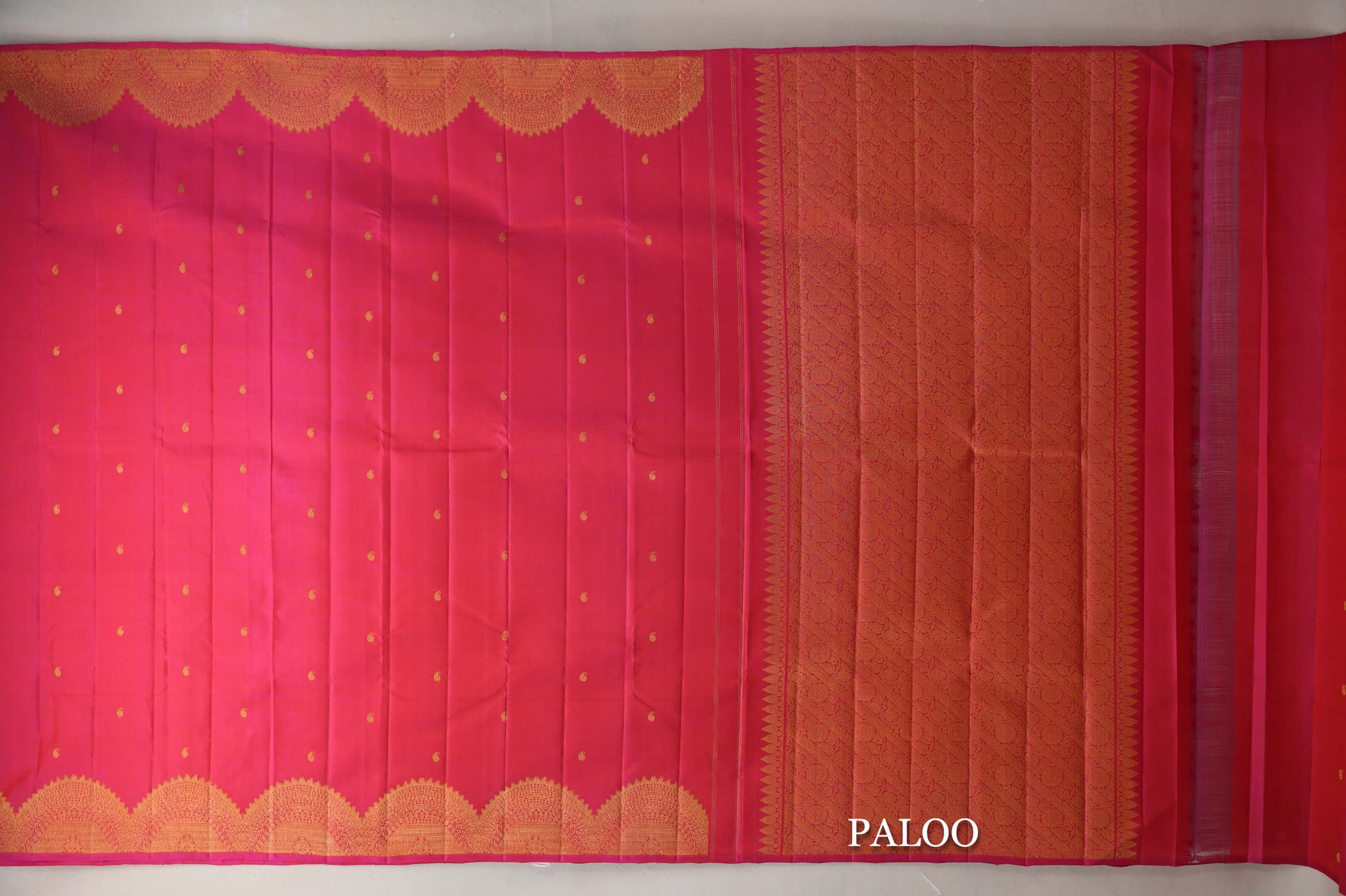 Orangish Pink Vintage Kanjivaram Silk Saree paloo