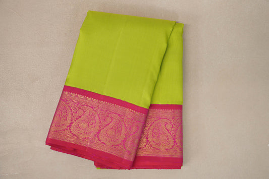 Parrot Green with Orangish Pink Borders Vintage Kanjivaram Silk Saree