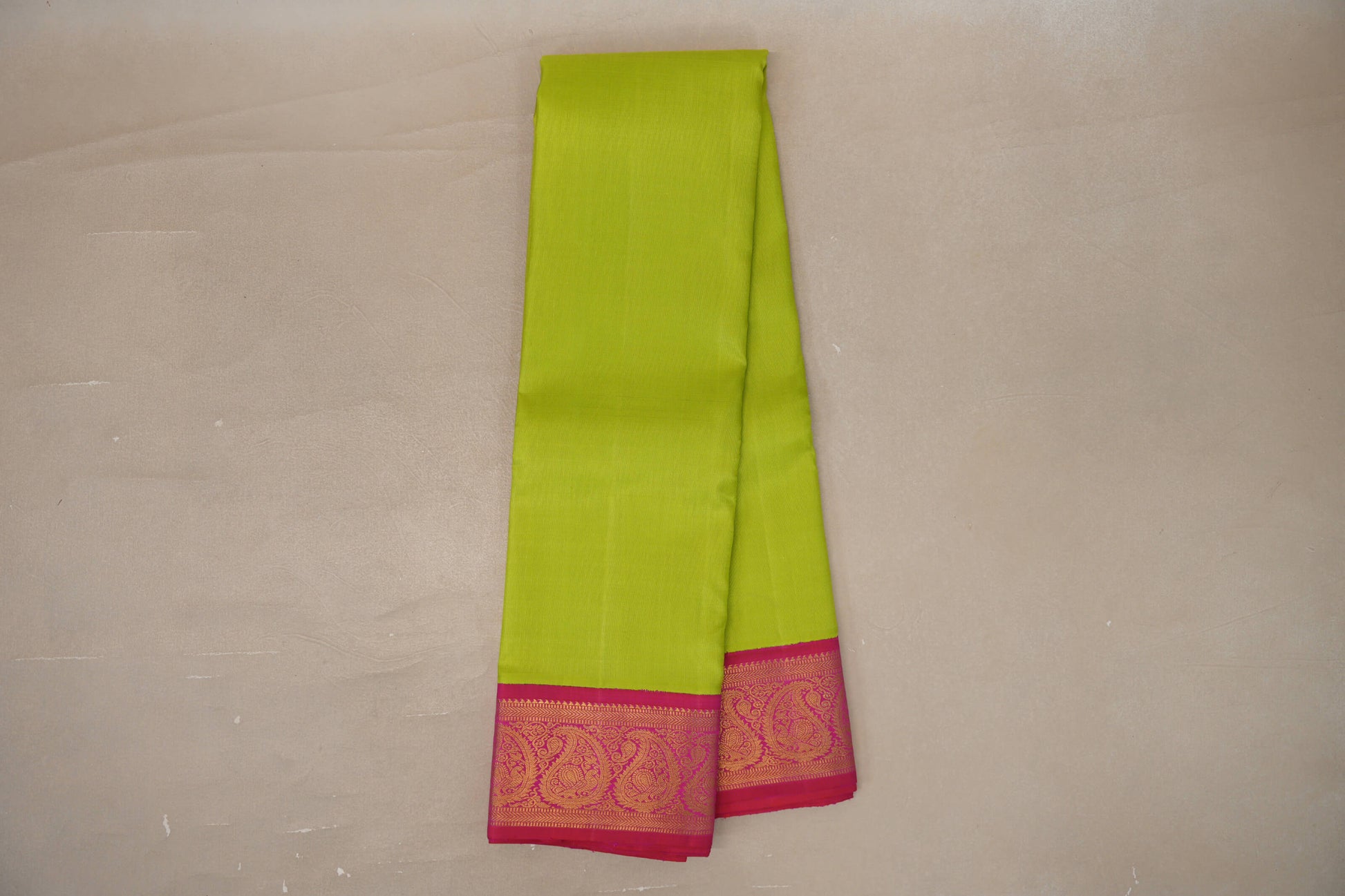 Online Parrot Green with Orangish Pink Borders Vintage Kanjivaram Silk Saree