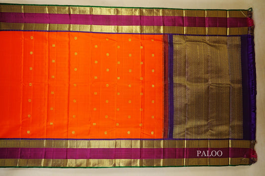 Bright Orange Vintage Kanjivaram Silk Saree paloo