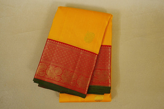 Folded Mango Yellow Vintage Kanjivaram Silk Saree 