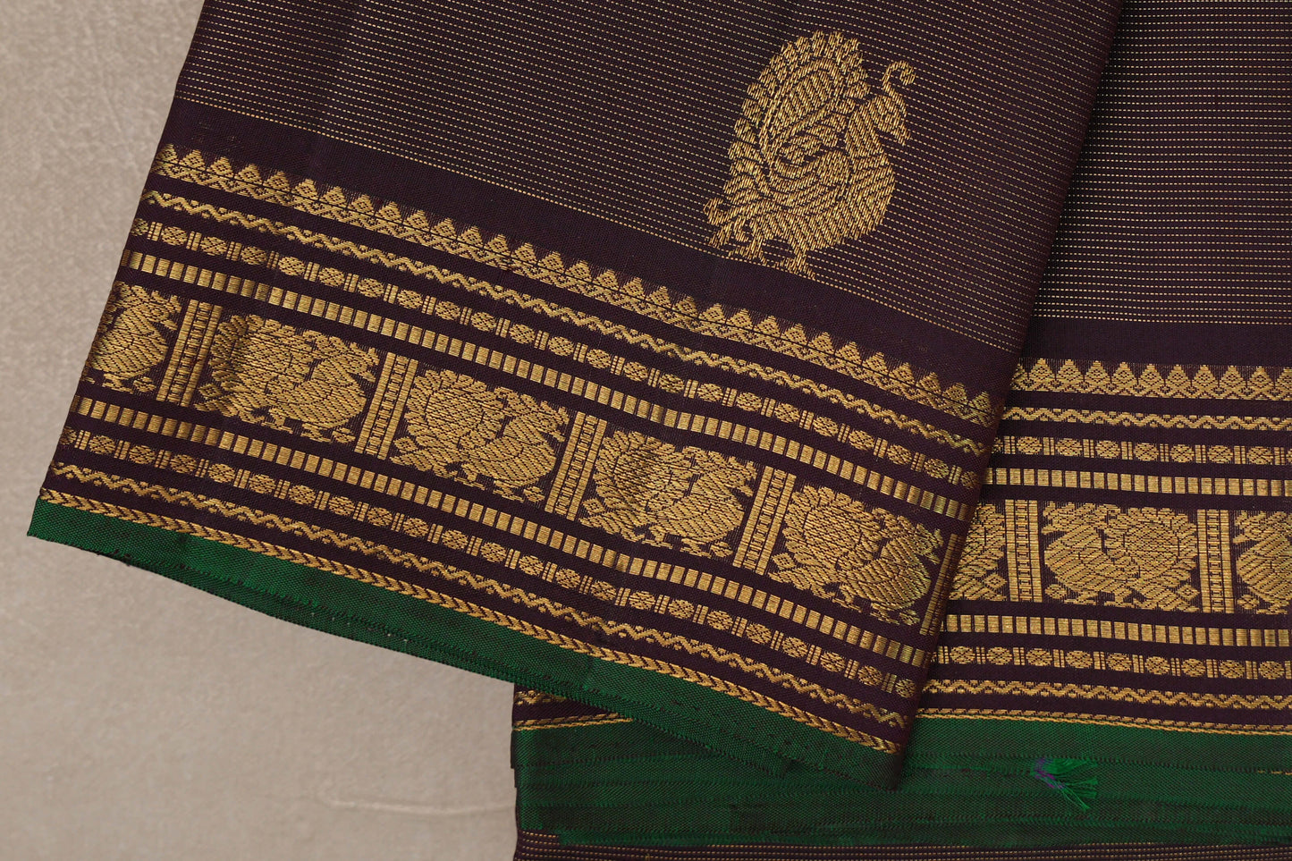 Deep Plum Vaira Oosi Vintage Kanjivaram Silk Saree borders