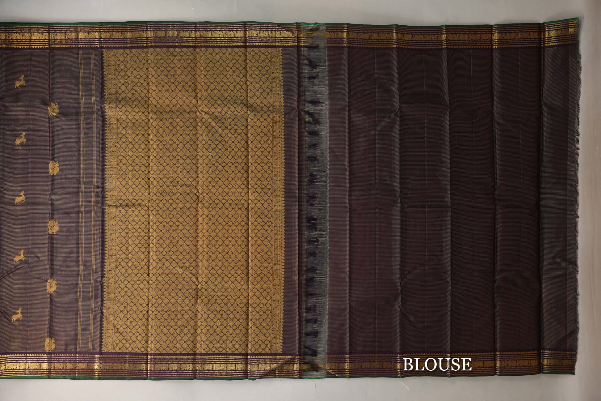Deep Plum Vaira Oosi Vintage Kanjivaram Silk Saree blouse