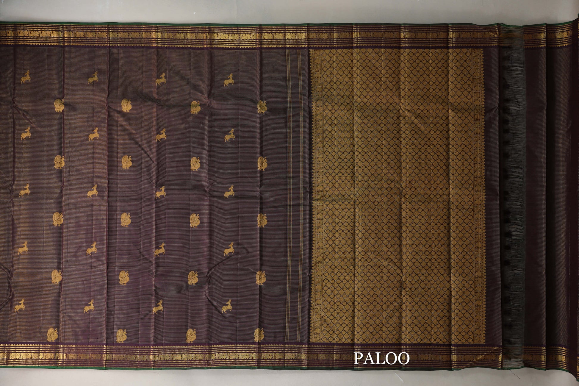 Deep Plum Vaira Oosi Vintage Kanjivaram Silk Saree paloo