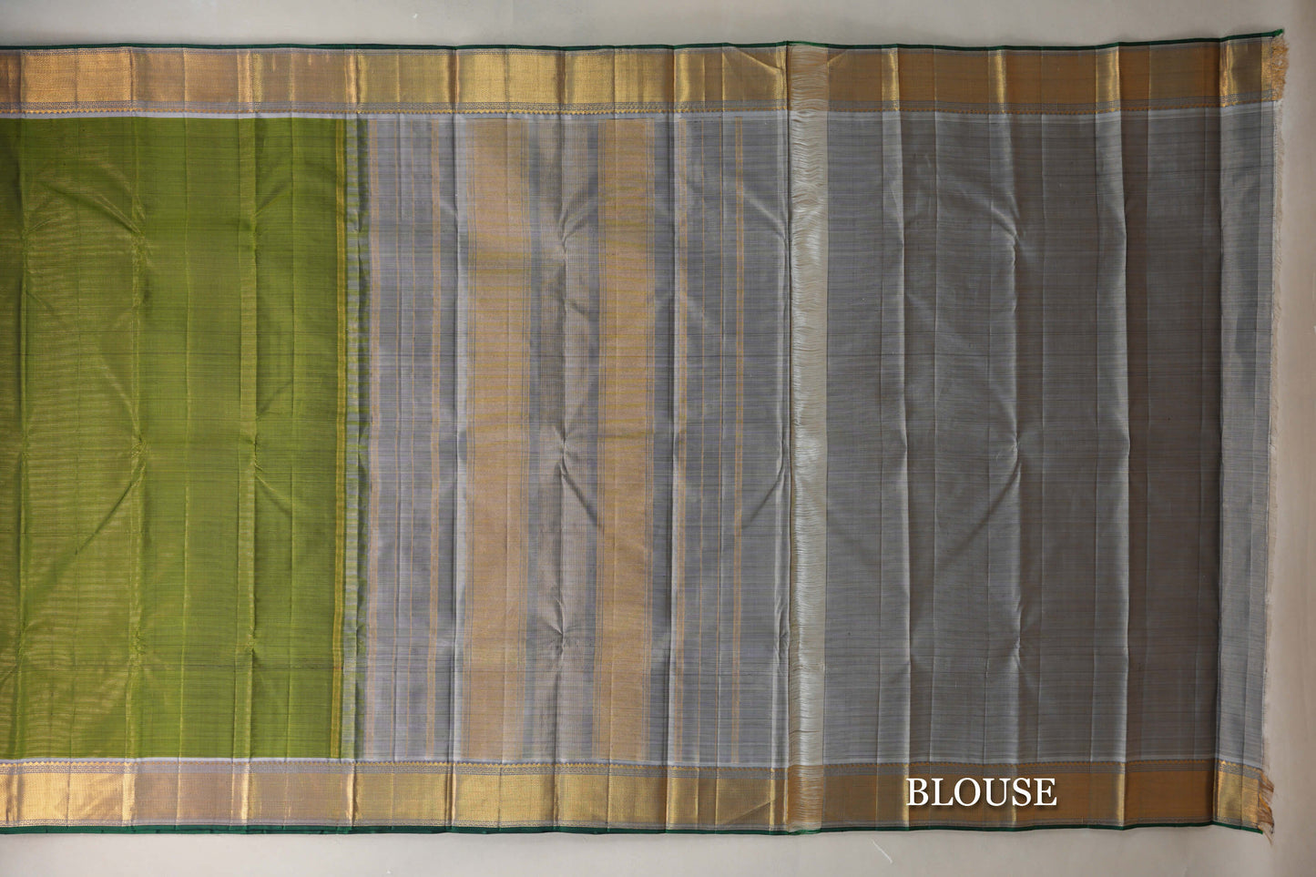 Olive Green Vaira Oosi Vintage Kanjivaram Silk Saree blouse