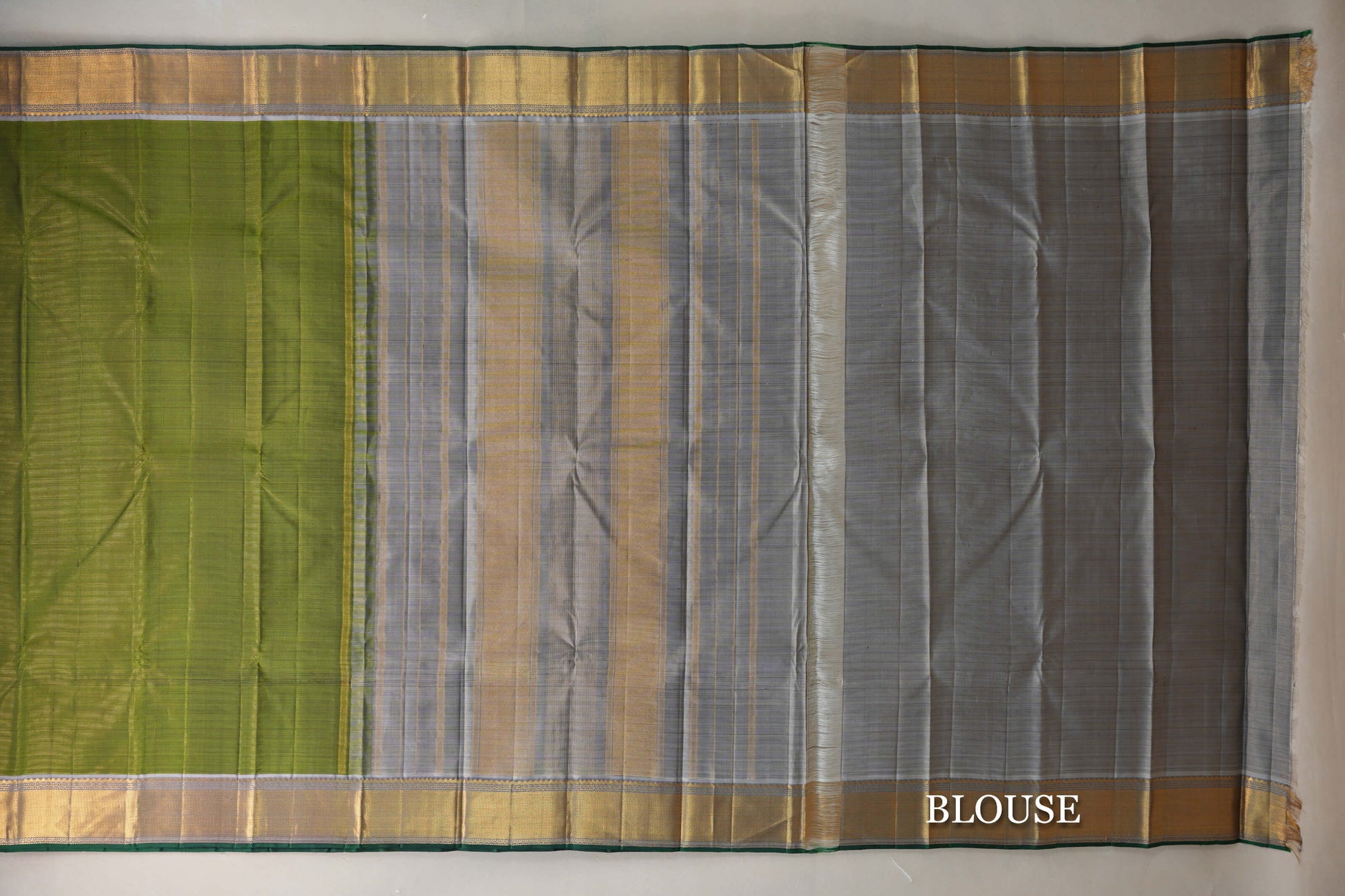 Olive Green Vaira Oosi Vintage Kanjivaram Silk Saree blouse