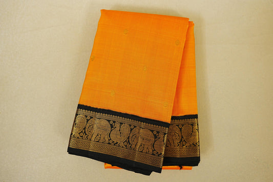 Folded Deep Turmeric Yellow with Black Borders Vintage Kanjivaram Silk Saree