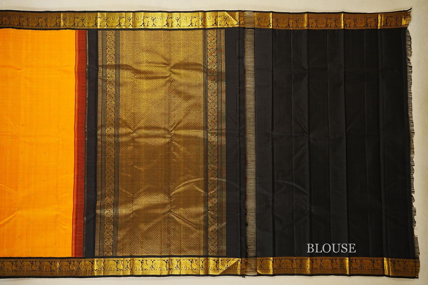 Deep Turmeric Yellow Vintage Kanjivaram Silk Saree blouse