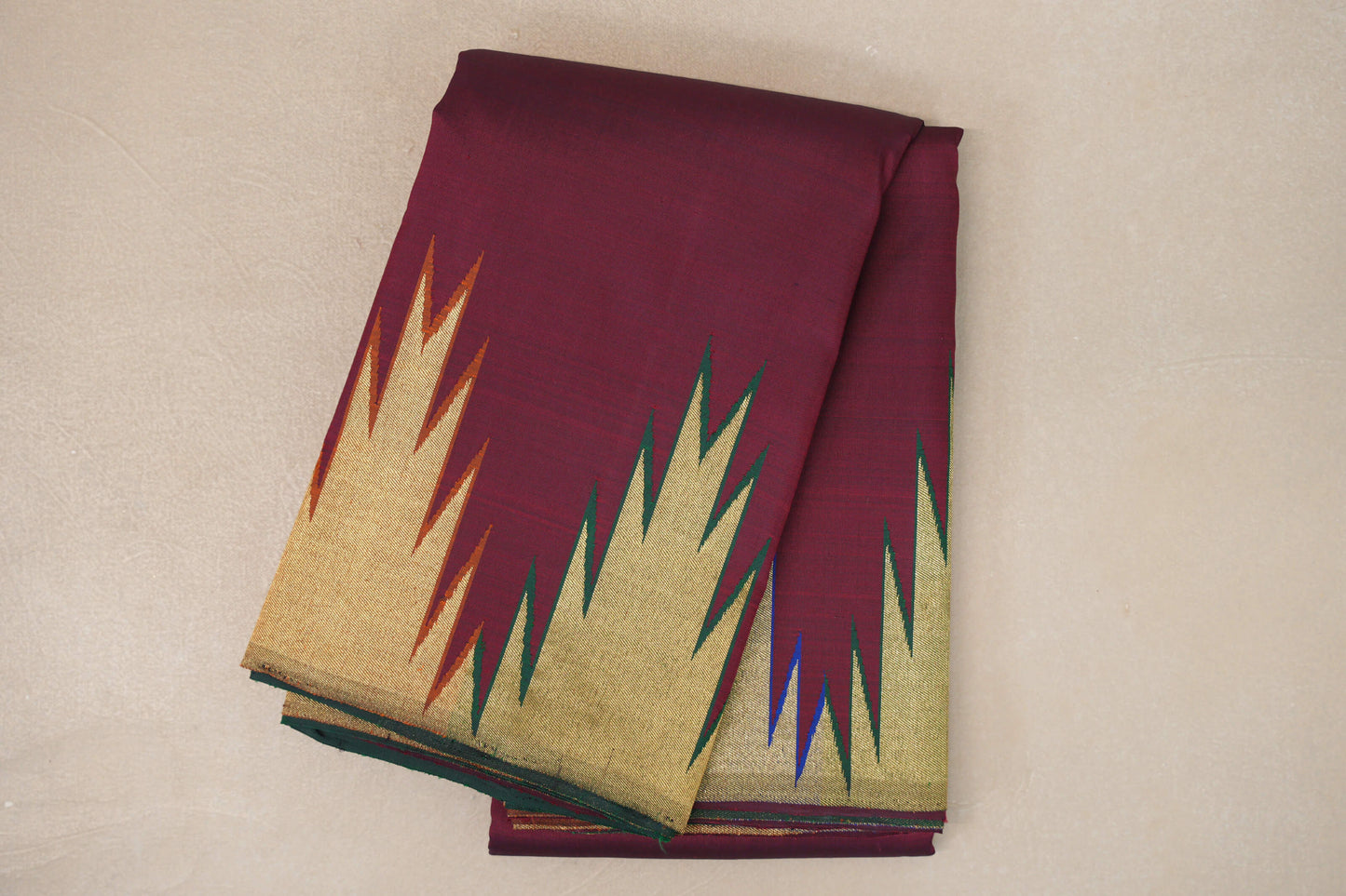 Deep Maroon with Temple Borders Vintage Kanjivaram Silk Saree