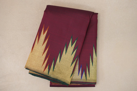 Deep Maroon with Temple Borders Vintage Kanjivaram Silk Saree
